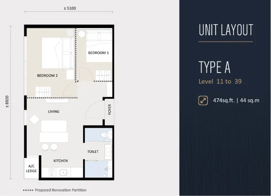 G'Vinton Type A layout 474 sq ft