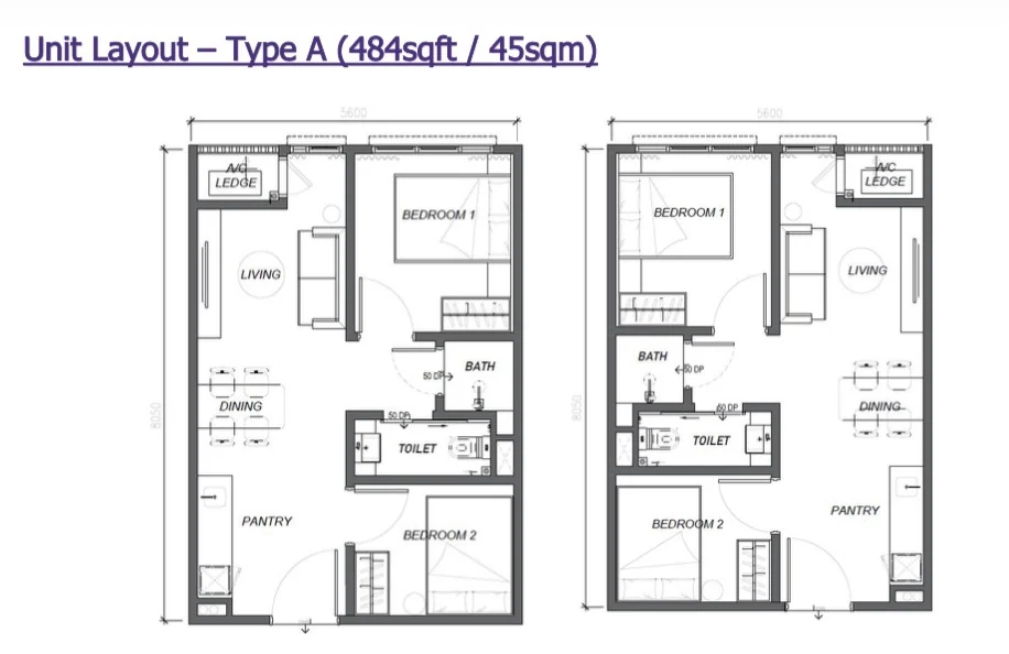 Keeperz Suites Type A layout 484 sq ft