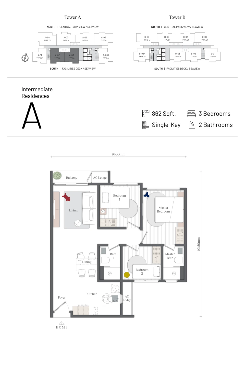 Mezon Type A Single-Key 862 sq ft floor plan