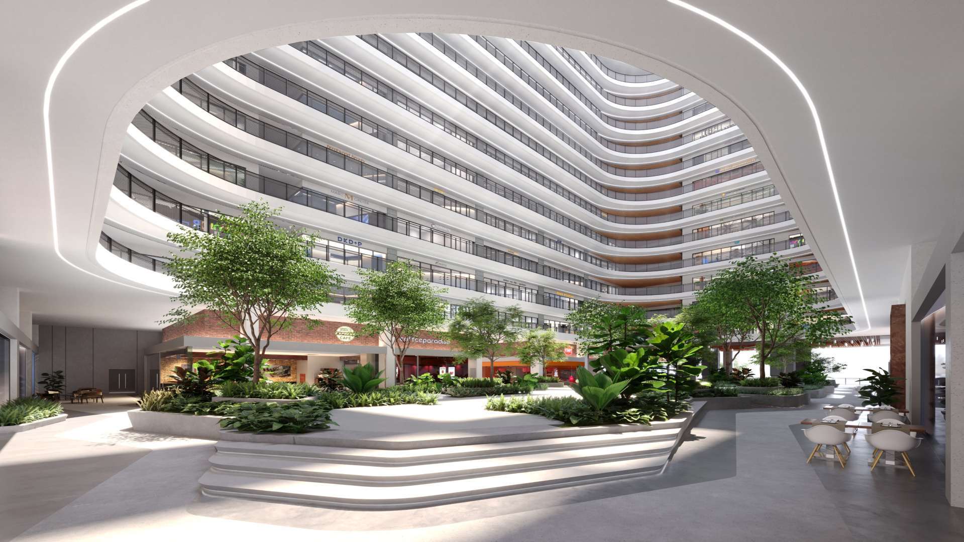 Capstone 中央镂空绿化中庭与 Sky Plaza 效果图