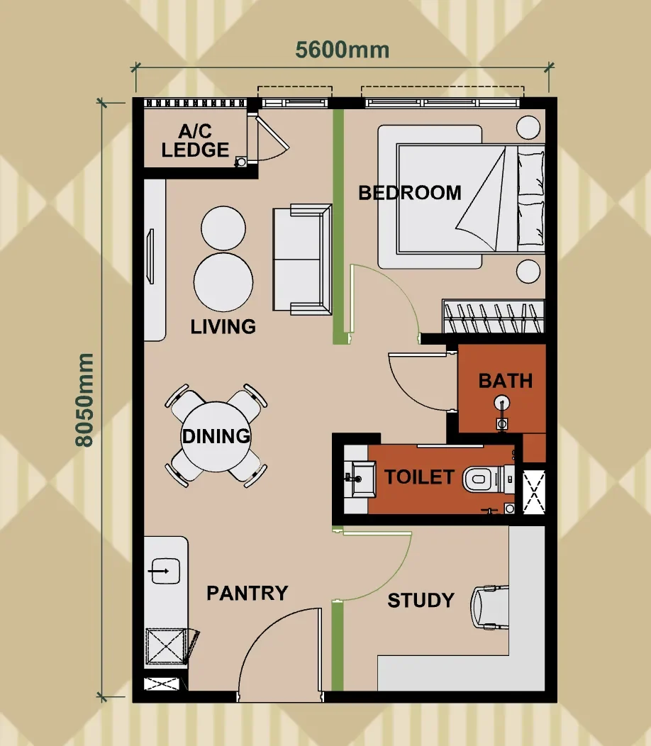 Keeperz Suites Type A 484平方尺 Studio 戶型圖