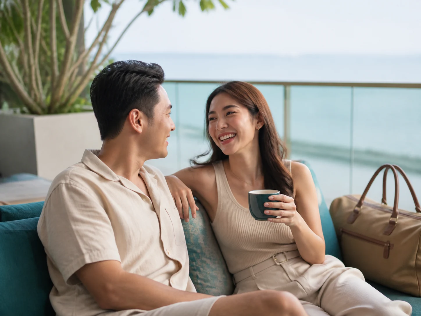 A couple enjoying a relaxed coastal short stay in Penang