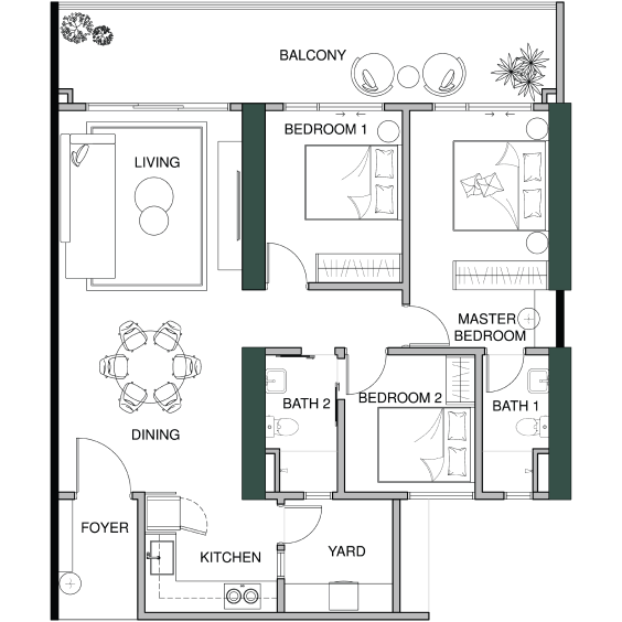Type B Original developer floor plan, 1,346 sq ft, 3 bedrooms · 2 bathrooms