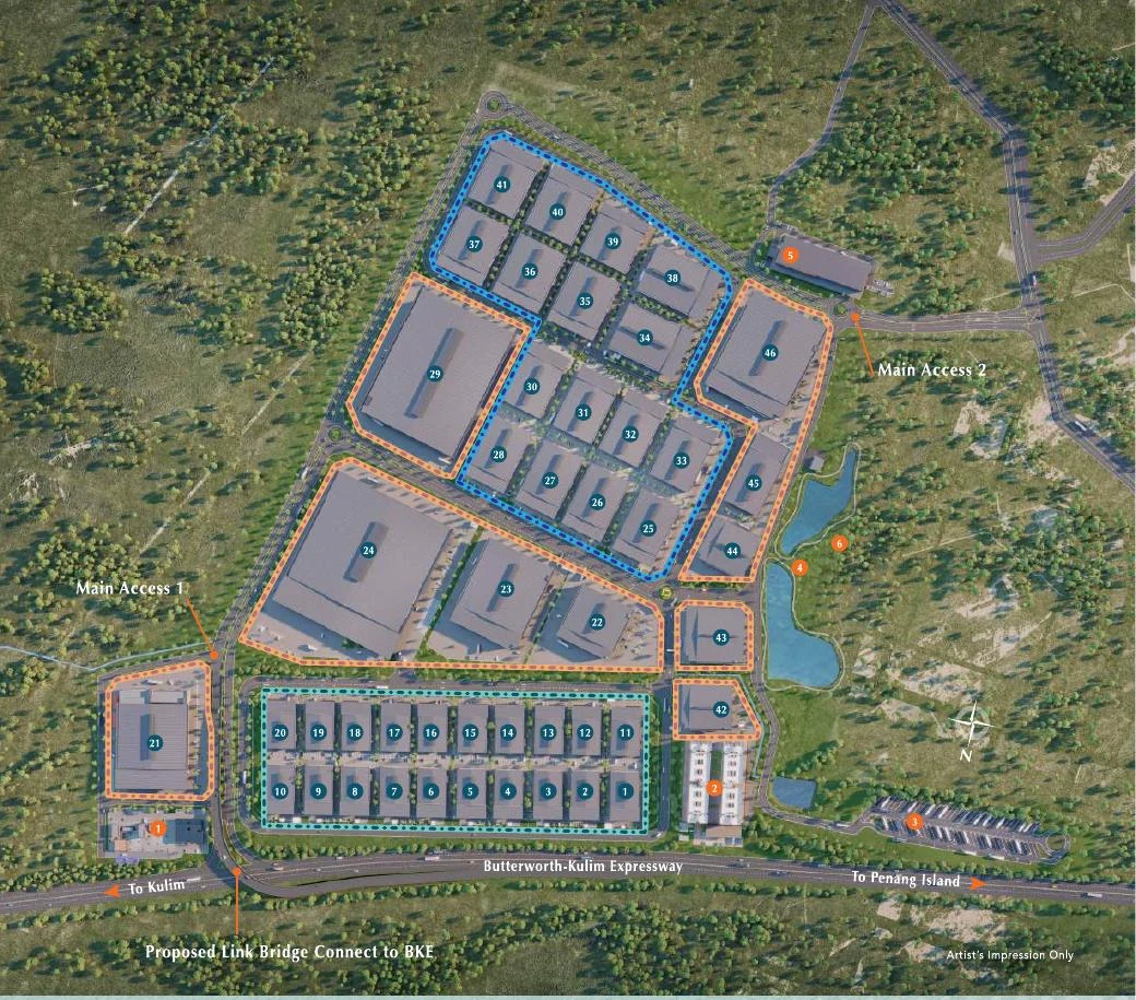 Northern TechValley 总规划，显示 BKE 旁的 Type A、Type B 及 Built-to-Suit 厂房区域