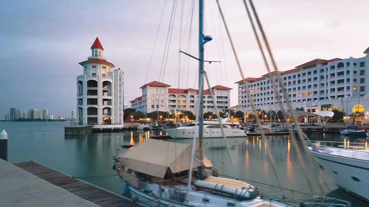Real photograph of Straits Quay marina and waterfront retail