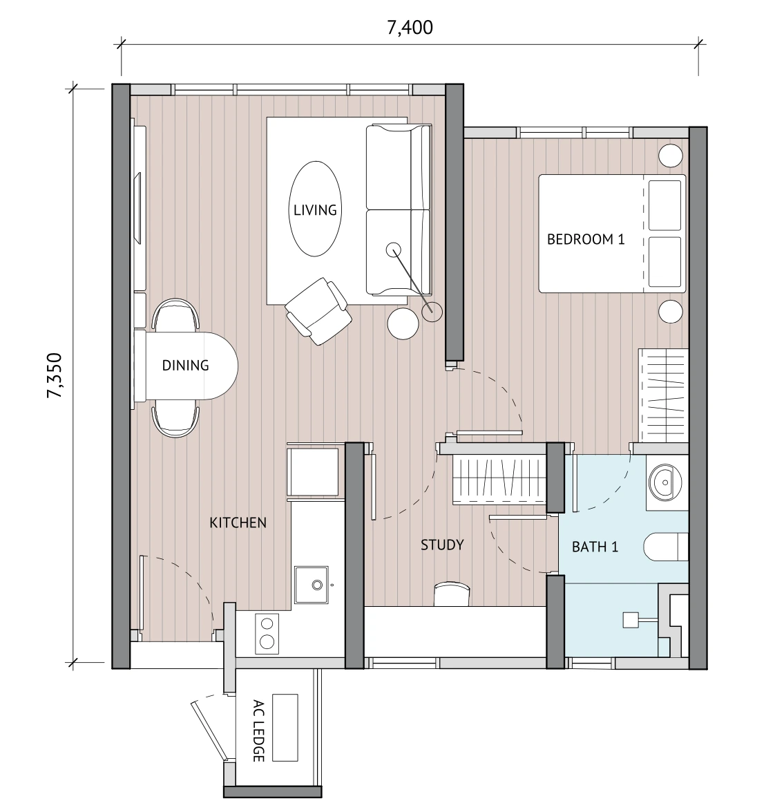 The Meg Type A 567 sqft 户型图