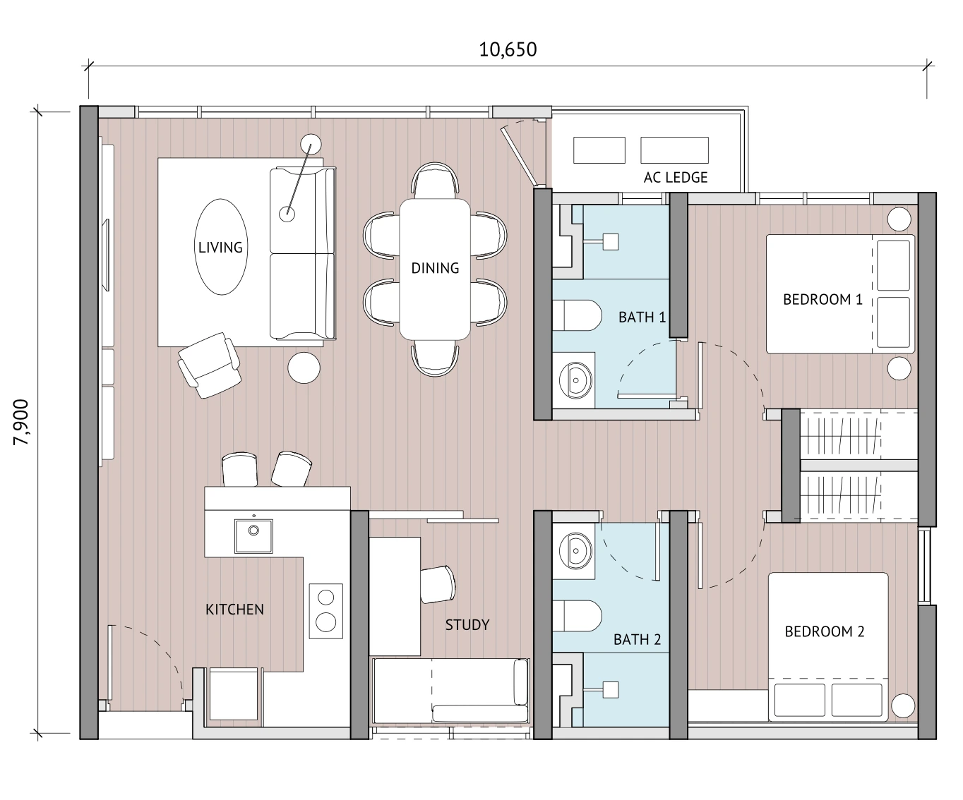 The Meg Type D 879 sqft 户型图