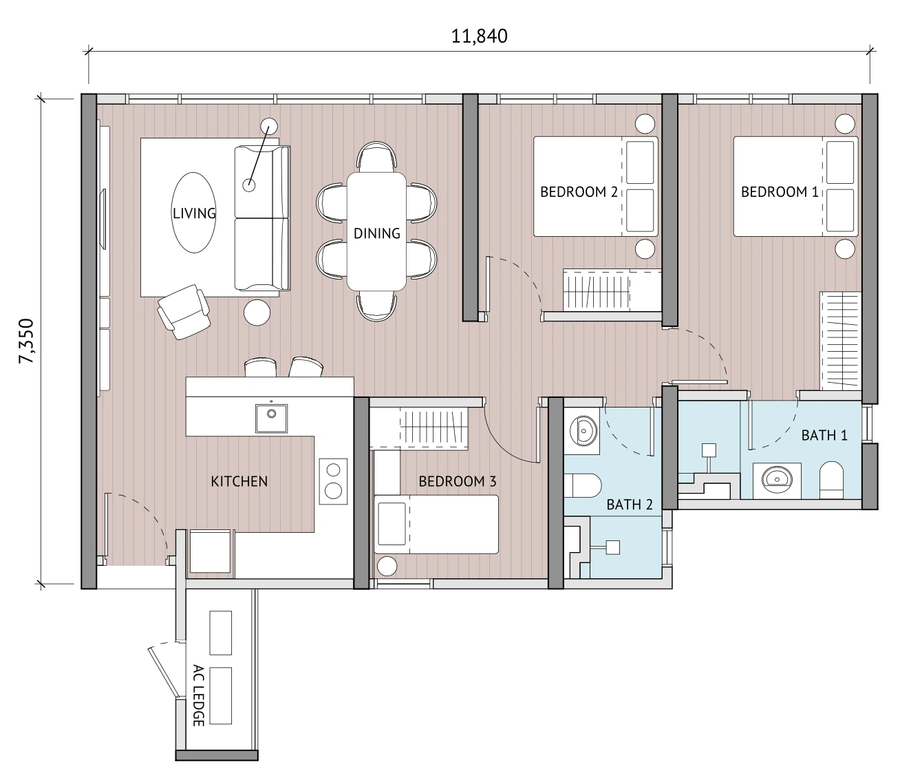 The Meg Type E 897 sqft 户型图